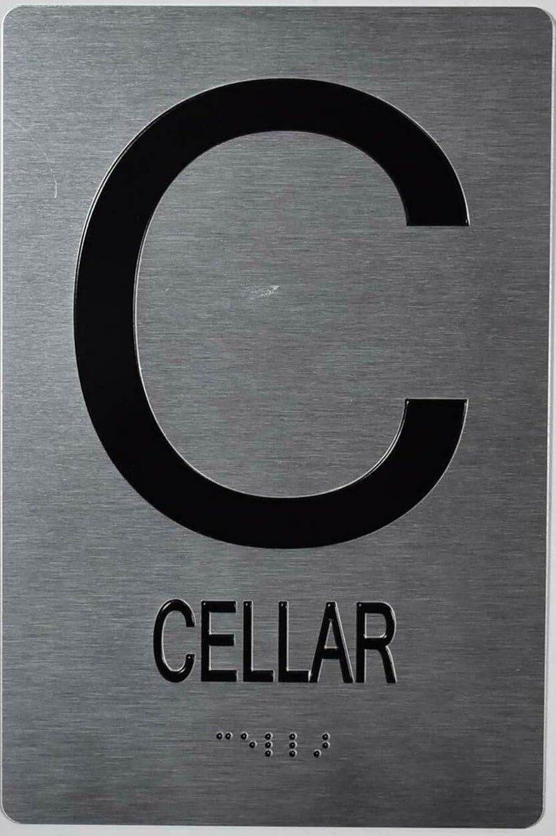 BUILDINGSIGNS.COM Floor Number Sign Tactile Graphics Grade 2 Braille Text With Raised Letters Aluminum, Safety Sign For Office, School Hospital,Brush Silver (Cellar) - Image 1